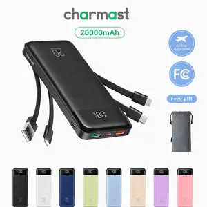 Charmast 20,000mAh Ultra-Slim Power Bank & Portable Charger – 20W Fast Charging with Built-in Cables for Smartphones, Tablets & USB-C Devices – Travel-Friendly Rechargeable Battery Pack, Black Compact Digital Gadget