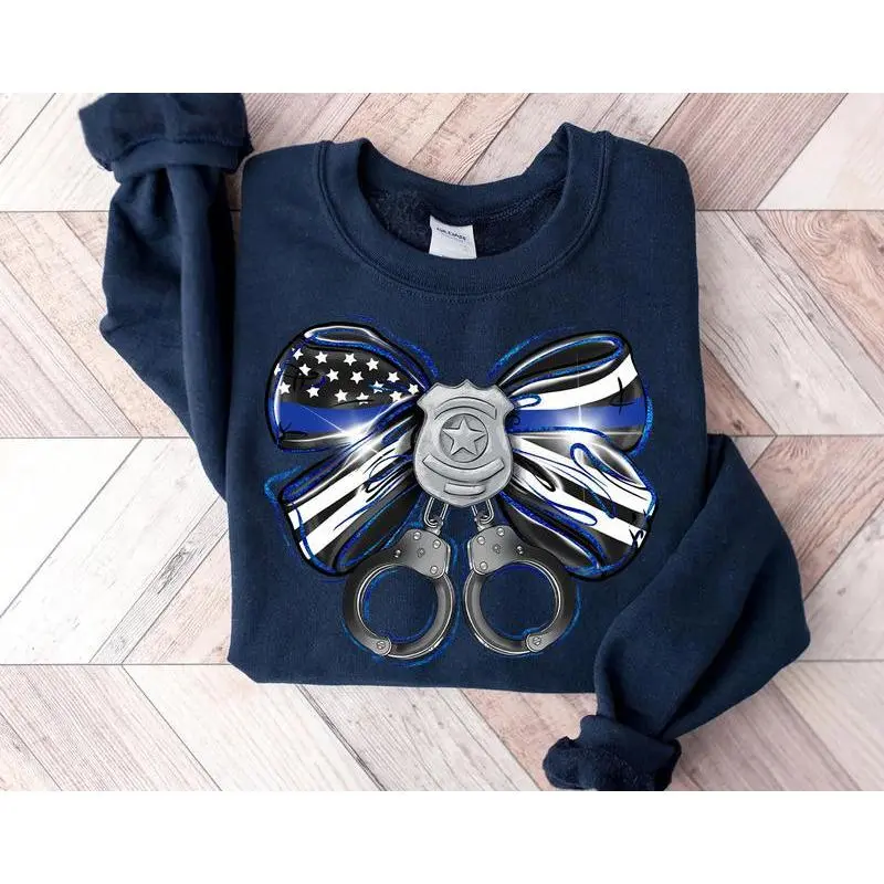 Police Coquette Bow Sweatshirt – Back the Blue Crewneck & Women's Police Shirt