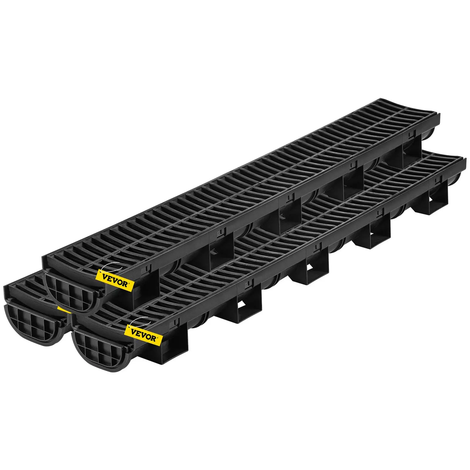 【BackToSchool】VEVOR Trench Drain System, Channel Drain with Plastic Grate, 5.7x3.1-Inch HDPE Drainage Trench, Black Plastic Garage Floor Drain, 3x39 Trench Drain Grate, with 3 End Caps, for Garden, Driveway-3 Pack,campingessentials,outdoorfurnitureset,c