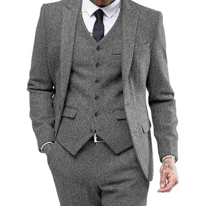 Men's Retro 3-Piece Tweed Herringbone Suit Set - Single-Button Blazer, Vest & Pants| Autumn New Arrival, Formal Business Attire, Groom Outfit & Formal Wear for Casual Parties