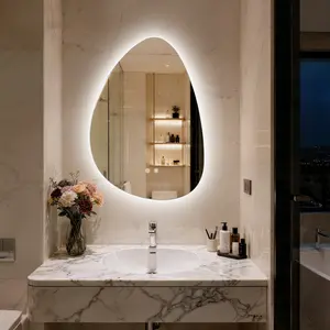 Illuminated Organic Wall Mounted Bathroom Mirror Irregular Pebble Vanity Mirror