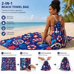 2-in-1 Convertible Beach Towel Backpack - Oversized Sandproof Quick-Dry Mat, Drawstring Beach Bag for Pool, Travel