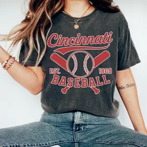 [Comfort Color] Vintage Cincinnati Baseball Unisex Tshirt, Shirt for Baseball Fans, Retro Cincy Tee, Distressed Red Top, Sports Fan Gift