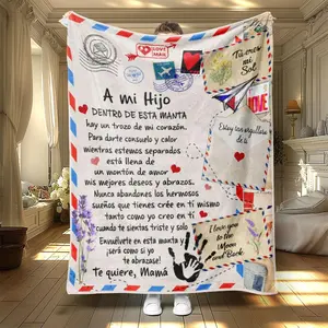 Soft Flannel Blanket for Daughter, Digital Print Spanish Letter Design, Warm Office Living Room Bed Sofa Air Conditioning Throw, Soft Lightweight Blanket, Slogan Print Blanket