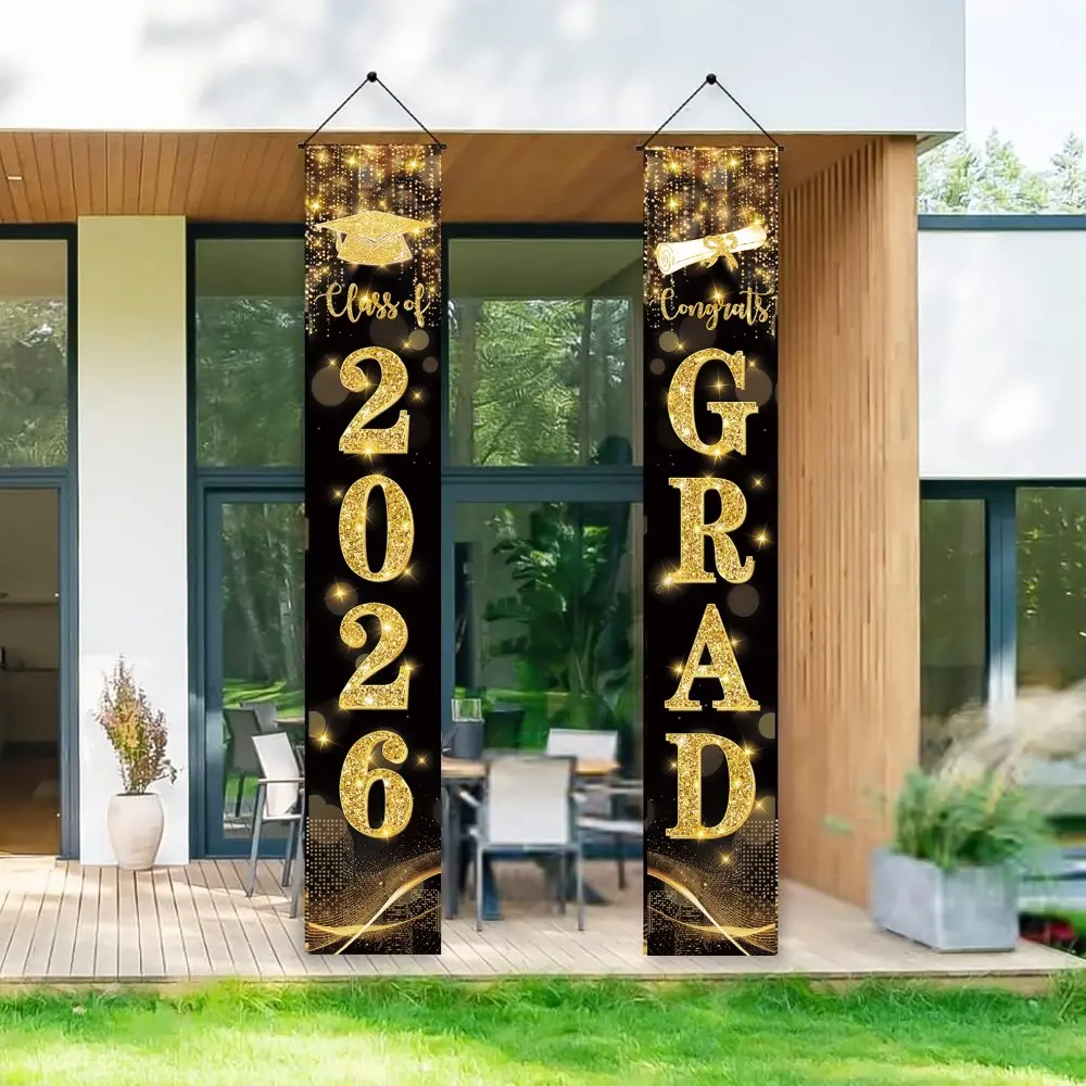 2D flat banner1pcs Graduation banner 2026 hanging flags, porch sign, Party Decor Banners, Class of 2026 and congratulations, decorations, indoor/outdoor party supplies, door decoration, Photography Studio, Video Backdrops, Decorative Banner
