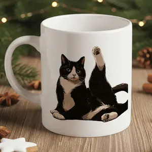 1pc Cute Kitten Coffee Mug with Black & White Tabby Cat Face - Paw Print & trim Cup for Cat Lovers, Ideal Birthday Gift for &, Office & Home Drinkware