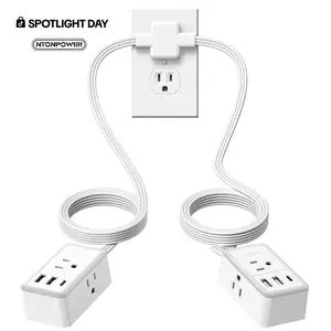 NTONPOWER Twin Extension Cord Splitter 12 / 18 FT, with 6ft Dual Extension Cord on Each Side 3 Widely Outlets, Double Extension Cord for Home Office Dorm Room