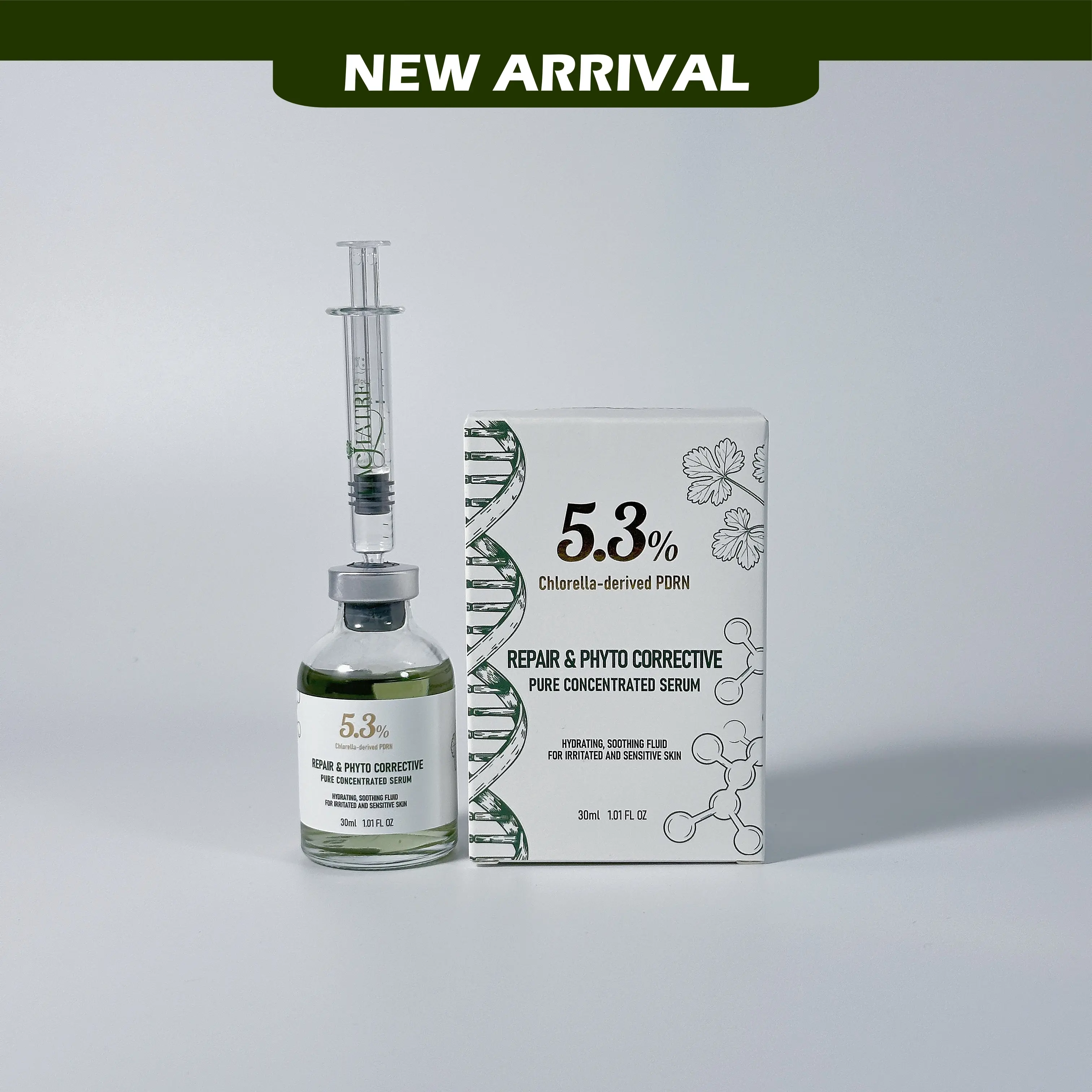 LACHATRE BEAUTY 5.3% Chlorella PDRN Concentrate Serum - Green Trio, Centella, Oligopeptide-1, Lightweight, Fragrance-Free 30ml Oil-Free Serum for Sensitive Skin, Post-Microneedling Calming Repair, Pat After Cleanse, Nanomist-Compatible, Skin Repair