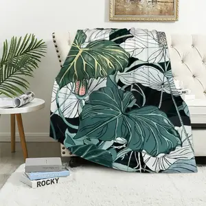 Palm Leaf Throw Blanket Monstera Bed Blanket Tropical Leaves Branch Sherpa Blanket Hawaiian Hippie Botanical Fuzzy Blanket for Kids Adult, Decor, Blanket Queen WhiteFather's Day Thanksgiving Halloween Valentine's Day Holiday Gifts summerwins