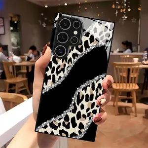 Silver Leopard Print Premium Protective Glass Phone Case for Samsung S25,S24,S23,S22,S21,S20 Series,NOTE20,NOTE10 Series,A Series, High-Quality Business Style