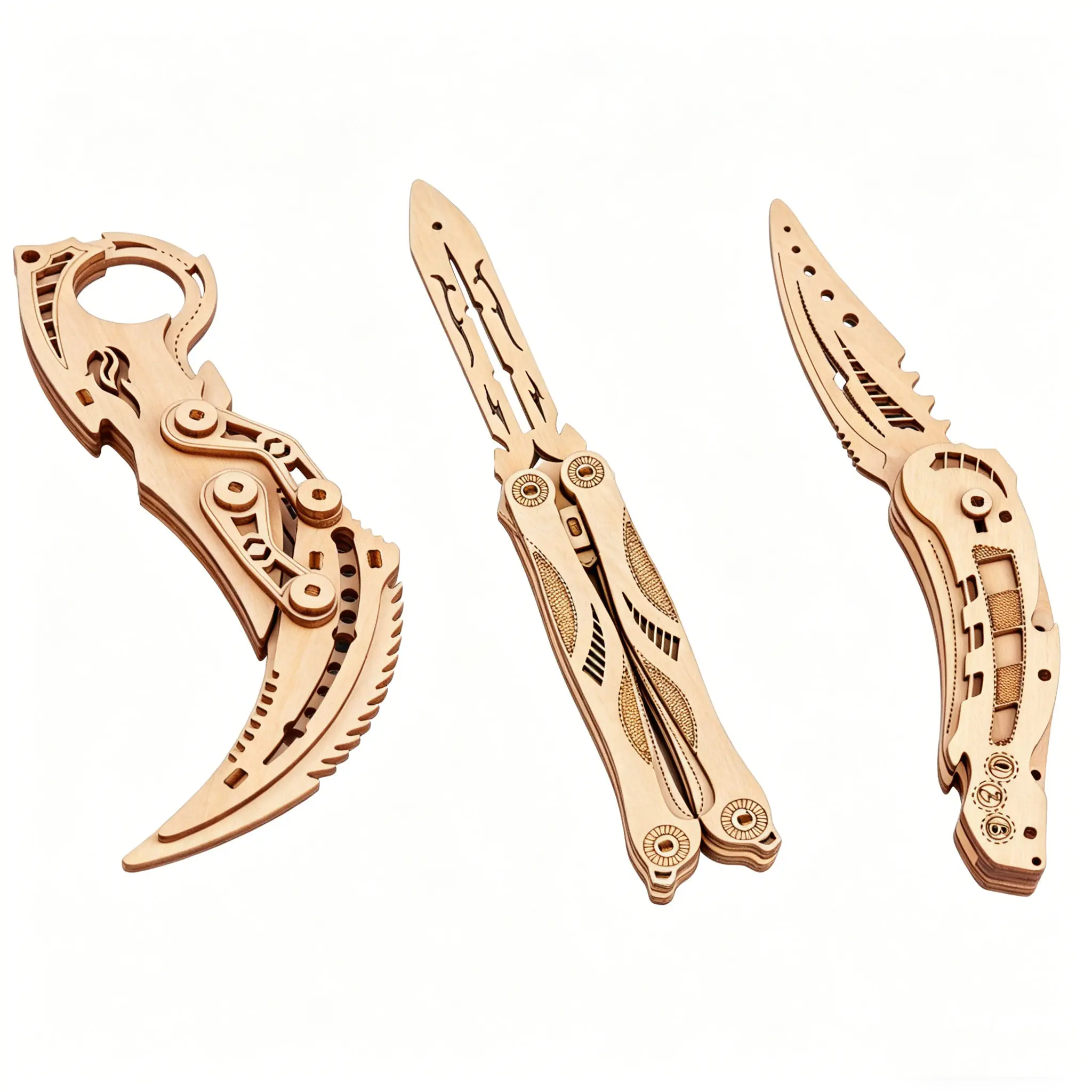 3PCS 3D Wooden Assembled Model Knife Three-dimensional Puzzle