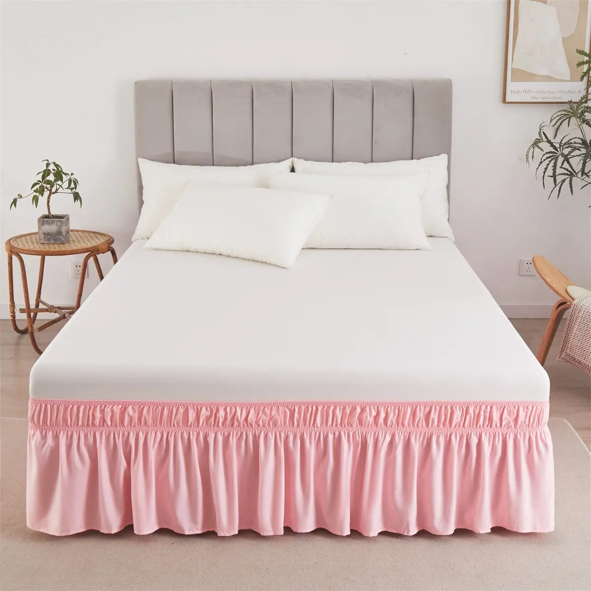 Adjustable Bed Skirt, Simple and Elegant, Snug Fit, Elastic Band, Easy Installation, Suitable for Hotel Bedrooms, All Seasons, Unisex