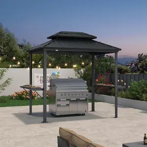 PURPLE LEAF Hardtop Grill Gazebo For Patio | Grey Metal Roof Outdoor BBQ Canopy