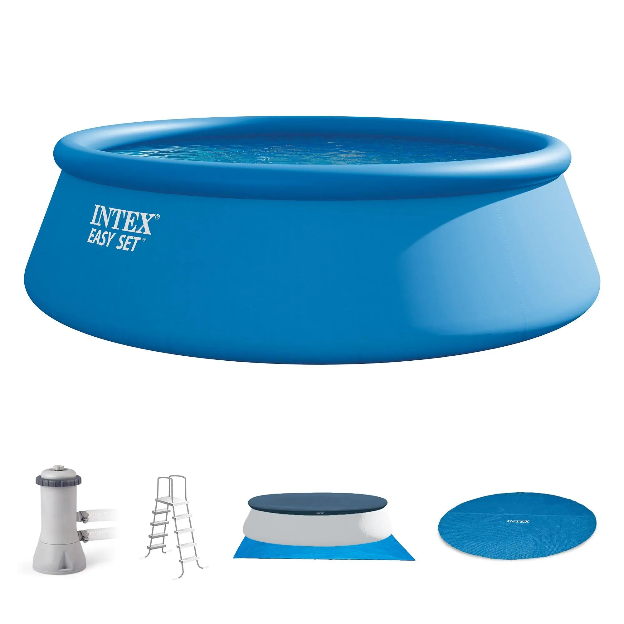 Intex 15ft x 48in Easy Set Above Ground Inflatable Pool w/ Pump and Solar Cover