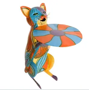 Colorful Metal Cat Side Table - Handcrafted Multi-Colored Design by Indonesian Artisans for Indoor & Outdoor Use