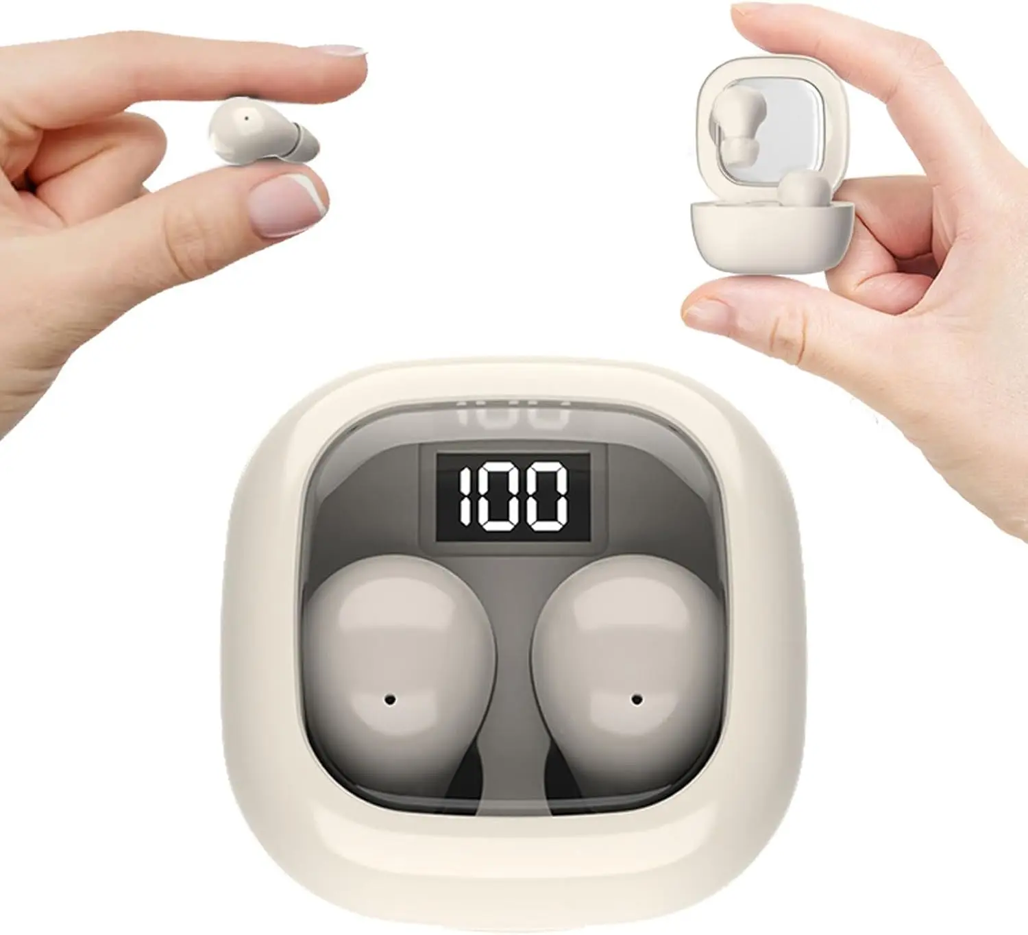 Invisible Mini Sleep Earbuds Wireless Bluetooth, Ultra-Light Comfort Fit Sleep Headphones for Side Sleepers, IPX5 Waterproof, Small Earphones with LED Display for Sleep Work Sports