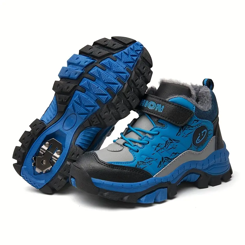 New Boys' Boots plaid stuffed Inner, Warm, plaid, Suitable for Boys and Girls, Suitable for Outdoor Hiking in Autumn and Winter, Four Colors Available