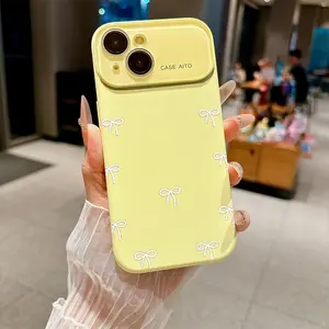 Elegant white bows with soft shadow on dark gradient surface Suitable for iPhone 17 16 15 14 13 12 Mini Plus Pro ProMax Dopamine-hue silicone case—slim, shockproof, full camera protection, microfiber-lined. Minimalist & fresh.