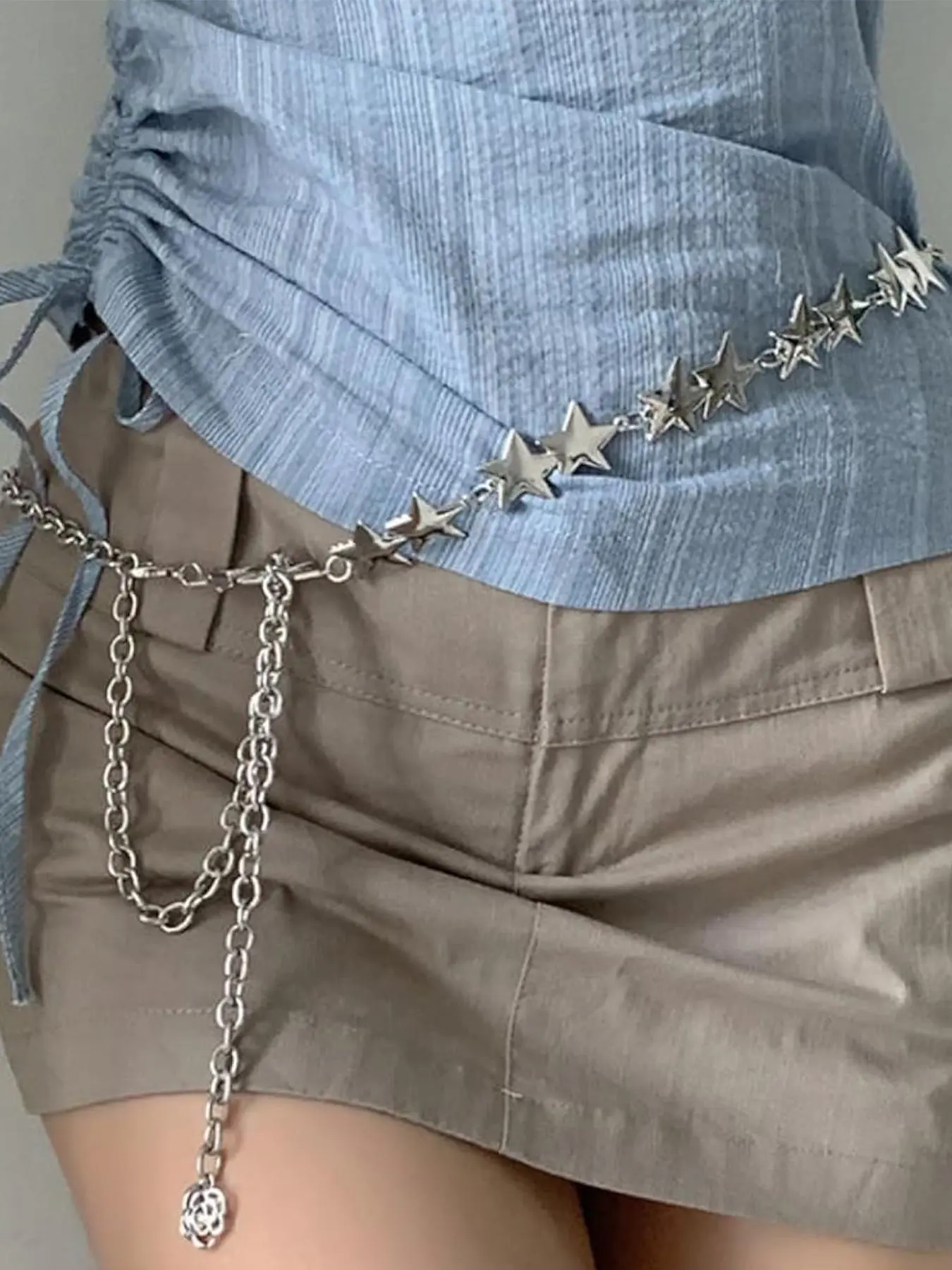 Silver Star Chain Belt Western Metal Belt Alt Belt for Women Street Style Casual Belt Decorative Belt Punk Chain Belts for Dresses Jeans Waist Chain Belt Y2k Emo Body Jewelry Star Decorated Belt