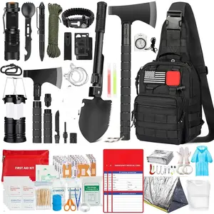 Survival Kit, 262Pcs Survival Gear and Supplies with First Aid Kit Pouch and Crossbody Bag, Emergency Kit with Tent, Camping Axe Hammer, Survival Shovel w/Pick, Bug Out Bag Gifts for Men Women Large Capacity Tactical Backpack outdoor tactical bag backpack