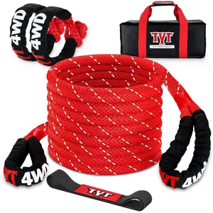 TYT Kinetic Recovery Rope,(1in x 30ft Red) 48000lbs Snatch Strap, Heavy Duty Stretch Nylon Towing Ropes with 2pcs Soft Shackles