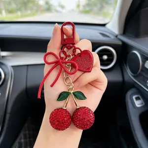 Cute Fruit Cherry Keychain, Creative Heart Bow, Fashionable Car Key Ring, Bag Charm, Gift Idea, Stylish Accessory
