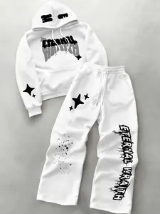 Men's 2-Piece Hoodie Set with Star Pattern, Comfortable Casual for Fall & Winter, Gothic Style Long Pants Suit