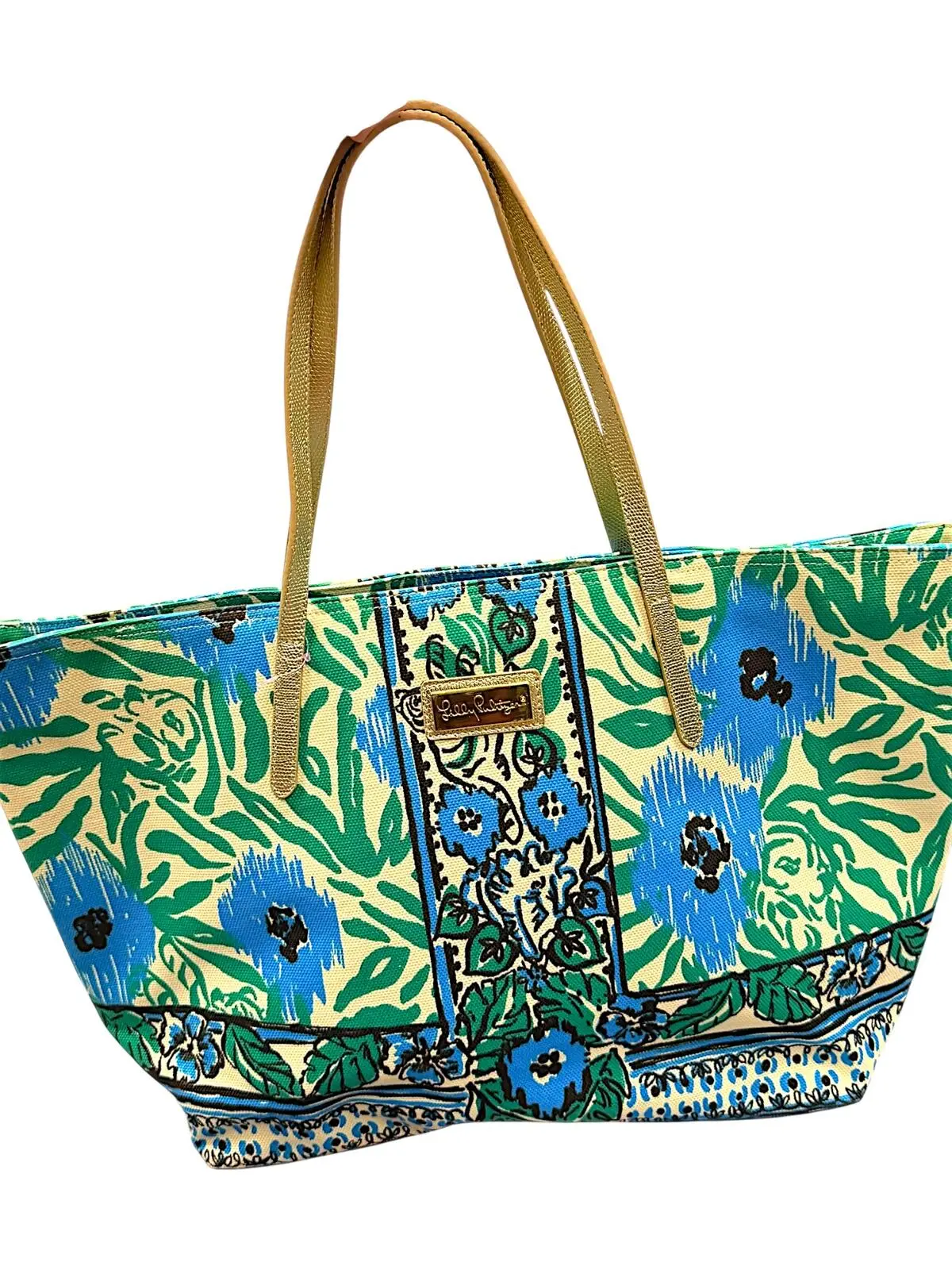 Lilly Pulitzer Floral Canvas Tote Bag with Gold Handles
