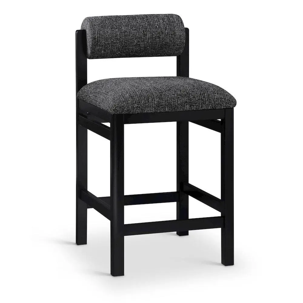 Roundhill Black Linen Textured Fabric Upholstered Counter Stool, Textured Seat, Rubberwood Counter Stools