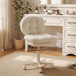 Dowinx Vanity Chair with Wheels, Double-Layered Thickened Cushion Makeup Chair with High Backrest, Armless Swivel Ergonomic Comfy Desk Chair for Home Office, Adjustable Height for Bar Counter-Light White Green