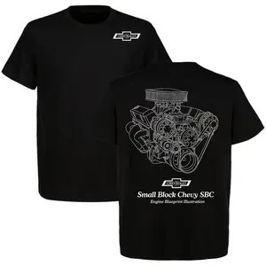 Small Block Chevy SBC Engine Blueprint Illustration T-shirt Detailed Muscle Car Design Premium Cotton Perfect for Chevy Fans Engine Enthusiasts Vintage Style