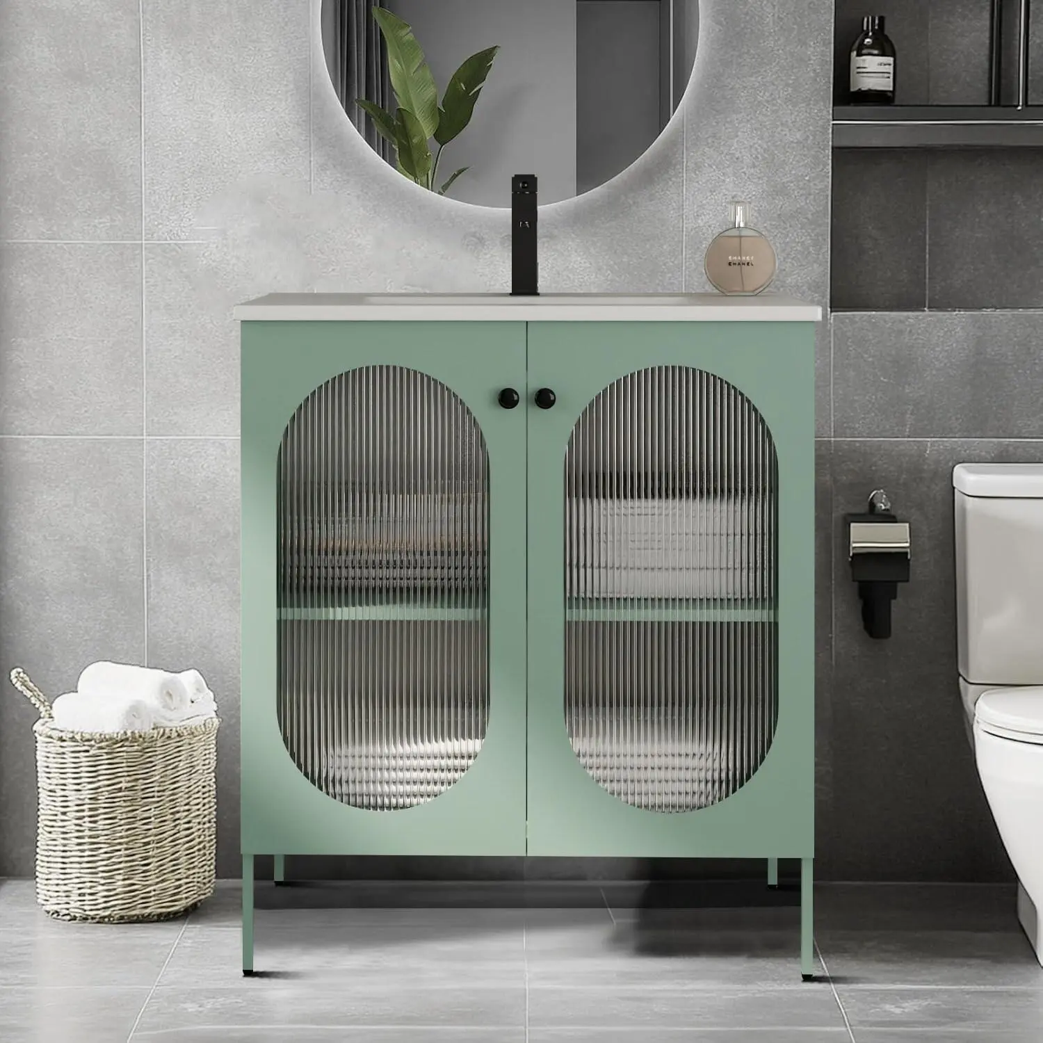 Stylish Freestanding Metal Bathroom Vanity with Ceramic Top Sink and Acrylic Cabinet Doors