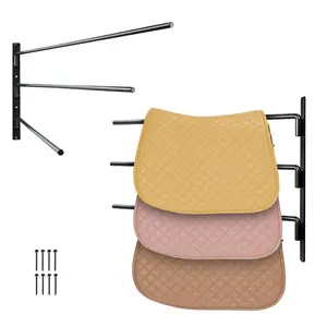 VEVOR Wall Mounted Saddle Rack, TikTokShopBlackFriday, 30.9 x 29.9 x 5.5 in, 2 Packs Swing Out Saddle Holder, Three Tiers Horse Saddle Stand, Space Saving Horse Pad and Blanket Rack for Tack Room Organization