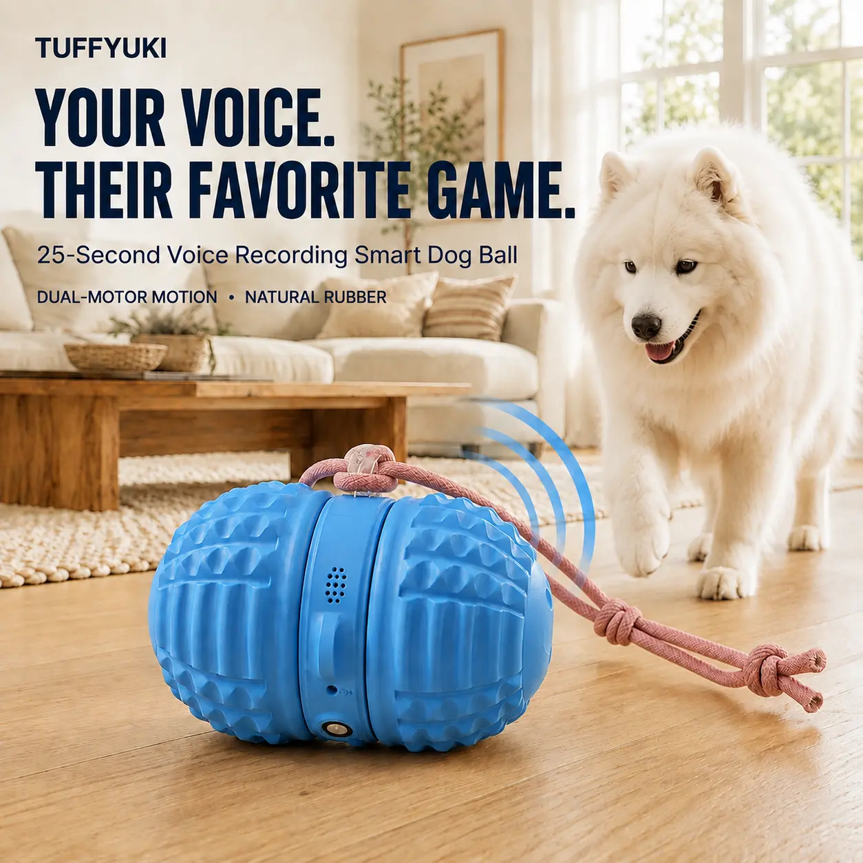 SmartWell Smart Interactive Dog Ball Automatic Moving Dog Toy With 25 Second Voice Recording Dual Motor Motion Natural Rubber Quiet Rolling Rechargeable Indoor Enrichment Toy For All Dogs
