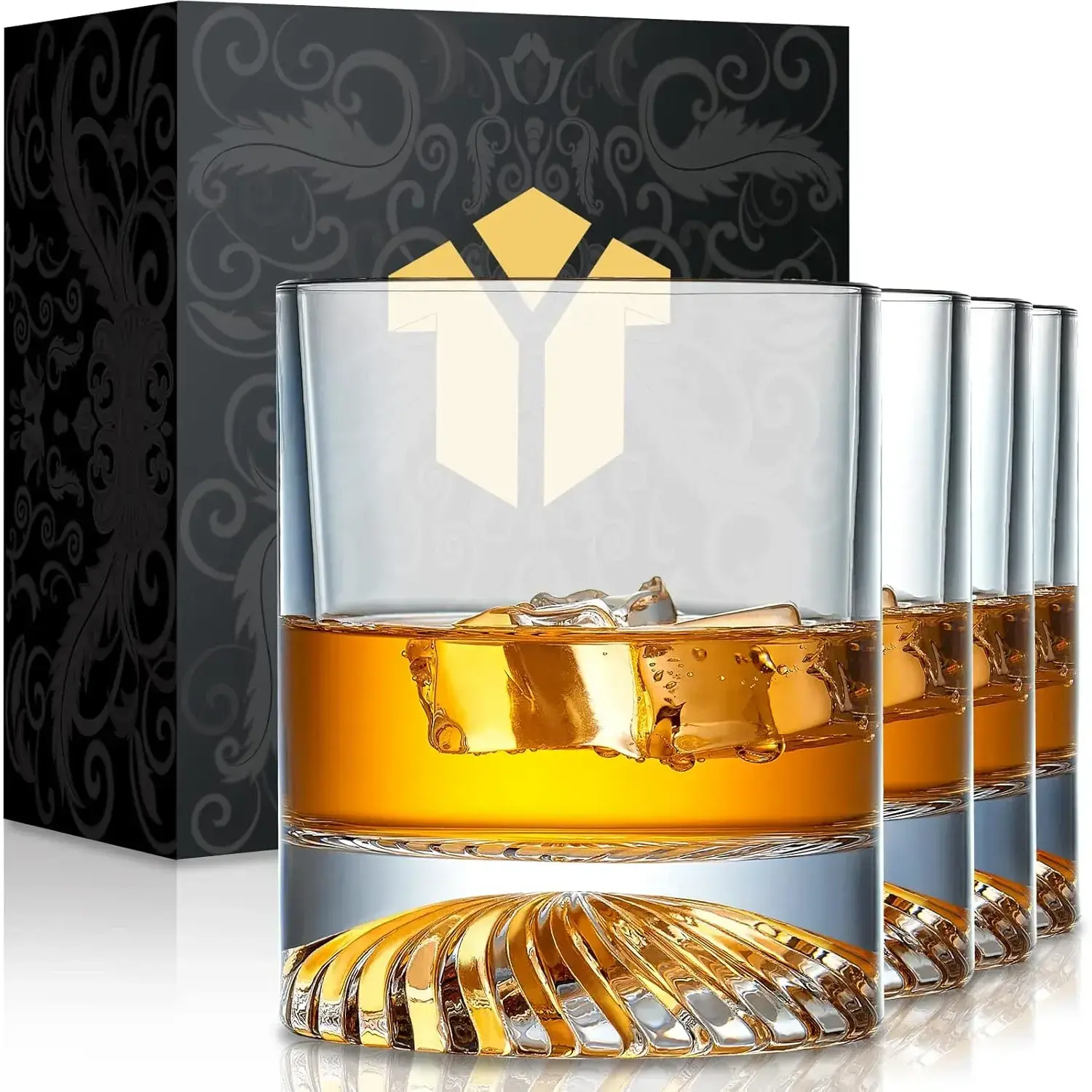 Whiskey Glasses Old Fashioned Glasses Set of 4 12oz Rocks Glasses Gift for Men Women Drinking Bourbon Scotch Cocktails Rum Cognac Vodka at Home Bar Stylish Drinkware Classic