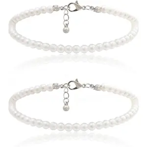 1Pc Pearl Handmade Anklet Simple Imitation pearls Hand Woven Boho Foot Jewelry Anklet Bracelet Summer Beach for Women