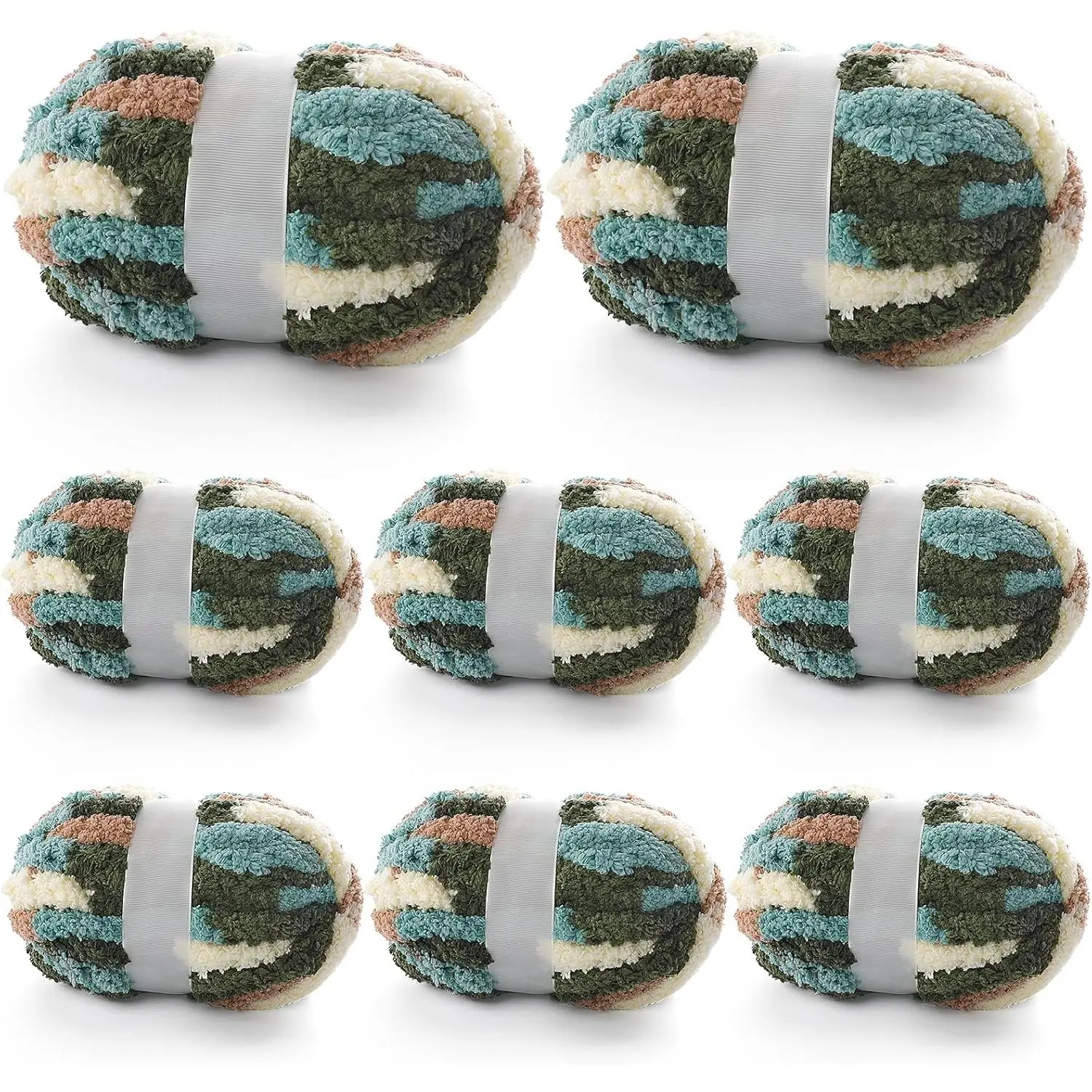 8 count Chunky Yarn for Hand Knitting - Chunky Chenille Yarn for Crocheting - Fluffy Yarn for Crochet -  Yarn for Hand Knitting 227 yds 61.6 oz of Super Bulky Yarn (Green-White-Curry)