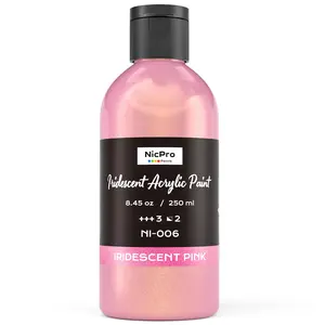 Nicpro Iridescent Acrylic Paint, 8.45oz / 250ml Large Bottle Pink Metallic Acrylic Paint, Color Shifting & Non-Toxic Art Painting Supplies For Craft Canvas Fabric Rock Wood Ceramic Metal