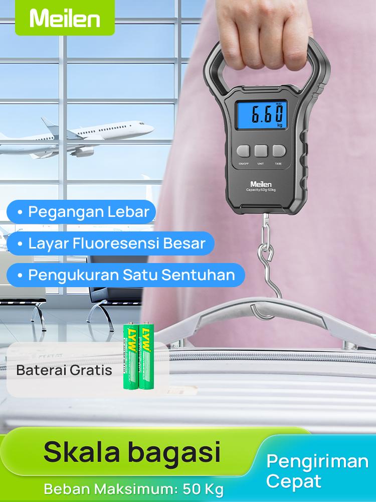 Meilen 50kg Digital Hanging Scale, Portable Luggage Scale with Backlight LCD, 3 Units (kg/lb/oz), Tare Function, for Kitchen, Travel, Fishing, Shipping