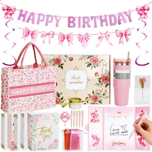 CLTTCLLCT 31-Piece Birthday Gift Set for Women Girls Daughters & Sisters Includes Rose Scented Candle Insulated Tumbler Party Banner & Tote Bag Perfect for Birthdays Anniversaries Valentine's Day & Graduation Aroma Mesh Boxes