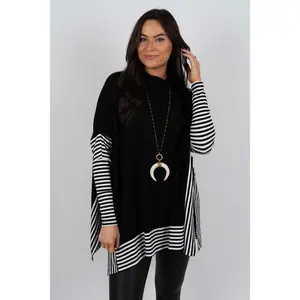 Black and white striped fake two women's hoodies for autumn and winter