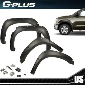 Fit For 07-13 Toyota Tundra Pocket Rivet Style Fender Flares Smooth Black 4pcs G-PLUS