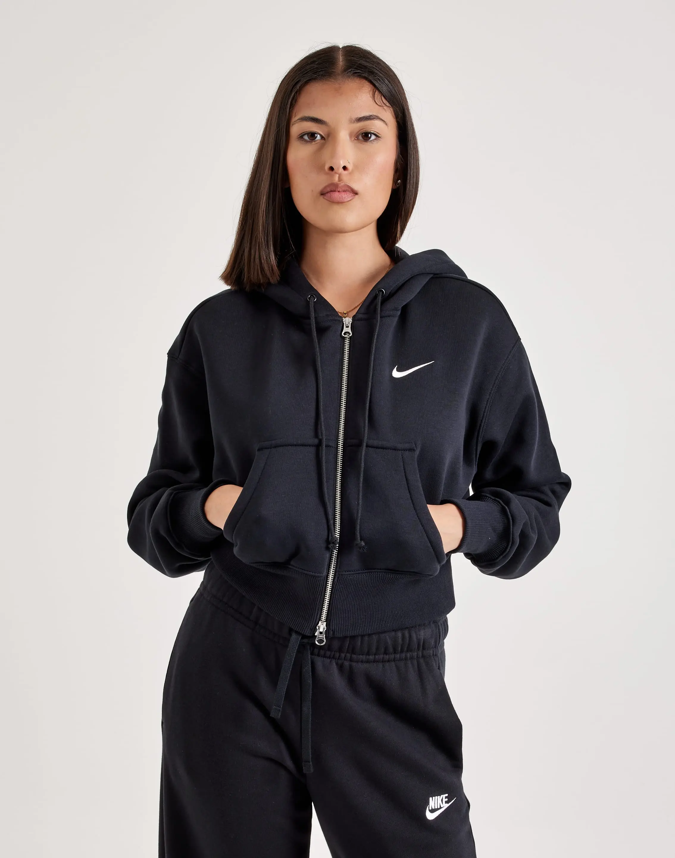 Womens Nike Phoenix Fleece Loose Full-Zip Cropped Hoodie