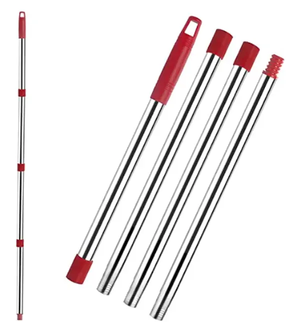 Wine Red Adjustable PP Mop Replacement Handle - 4 Sections Stainless Steel & Plastic, Ergonomic Threaded Grooves, Storage Hole, Easy Storage and Hanging, Extended Reach, Effortless High-Stain Cleaning, Home Use Comfort