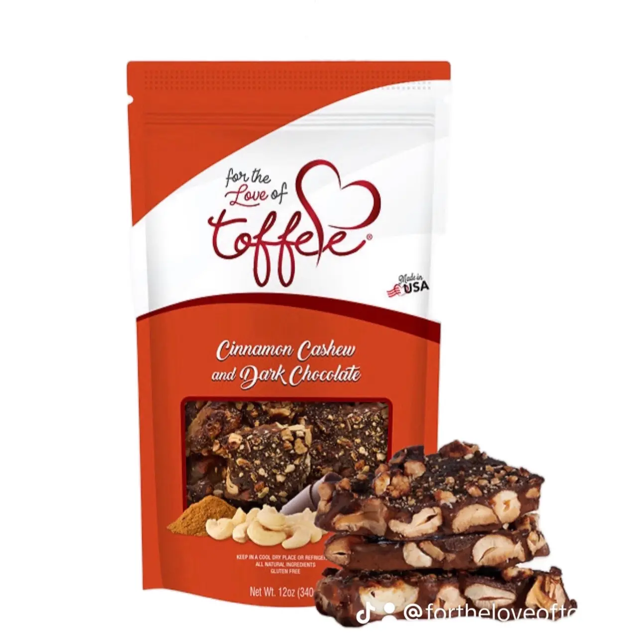 For the Love of Toffee Cinnamon Cashew and Dark Chocolate Toffee