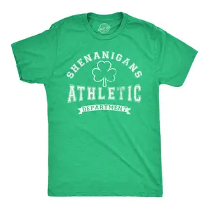 Mens Tee Shenanigans Athletic Department Funny St Patricks Day Graphic T Shirt Mens Funny T Shirts Cool Vintage Fashion T-Shirt Gift Classic Menswear Saint Patrick's Day Apparel for Men Funny Sarcastic Short Green -