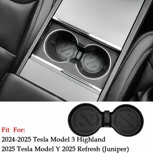 Cup Holder Insert Mat for 2026 2025 Tesla Model Y Juniper 2024 2025 2026 Tesla Model 3 Highland TPE Cup Holder Coaster Center Console Mat Tesla Accessories Car Cup Holders (Standard/Premium/Performance)