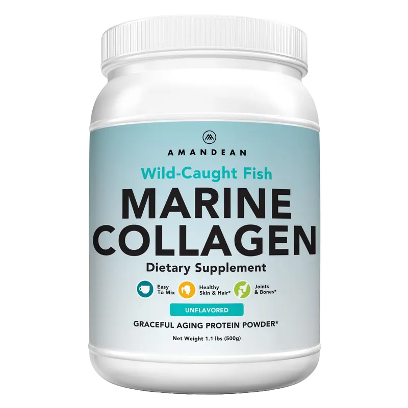 Amandean Premium Marine Collagen Peptides Powder, 17.6 Oz Tub, 50 Servings - Gluten-Free, Dairy-Free High-Protein Dietary Supplement for Adults' Hair, Skin, Nails & Joints