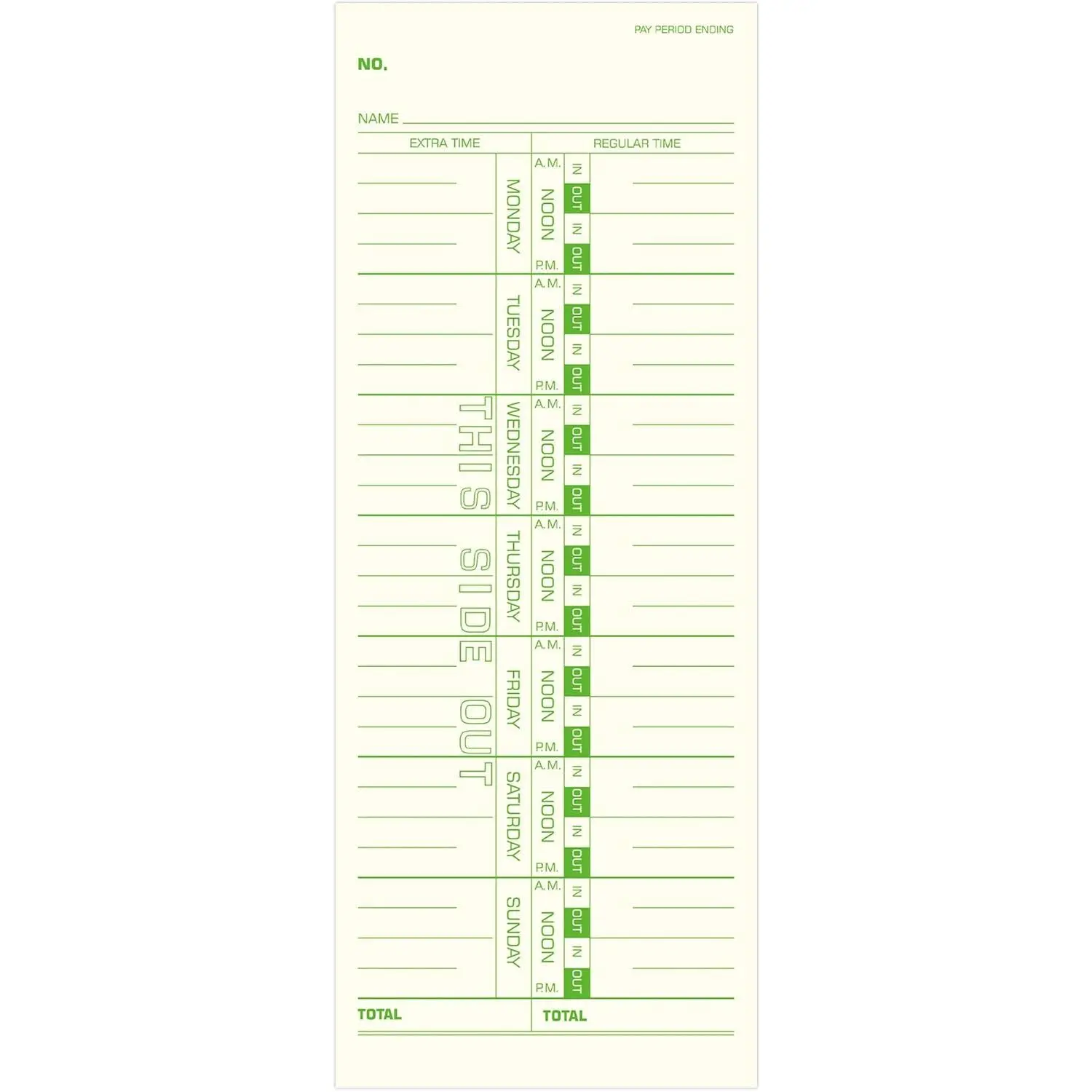 Weekly Time Cards 1-Sided, 3-1/2" x 9",Named Days,Green Print, 500-Count,Time Cards for Employees,Timecards for Time Clocks