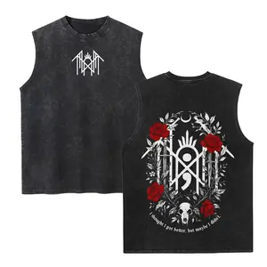 Sleep Token Unisex Cotton Vintage Washed Vest Sleep Symbol Retro Print Casual Regular Fit for Daily Wear Retro Band Style for Couples Perfect Boyfriend Gift